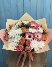 Букет цветов из:  Розы, Герберы и Хризантемы в Беркакит