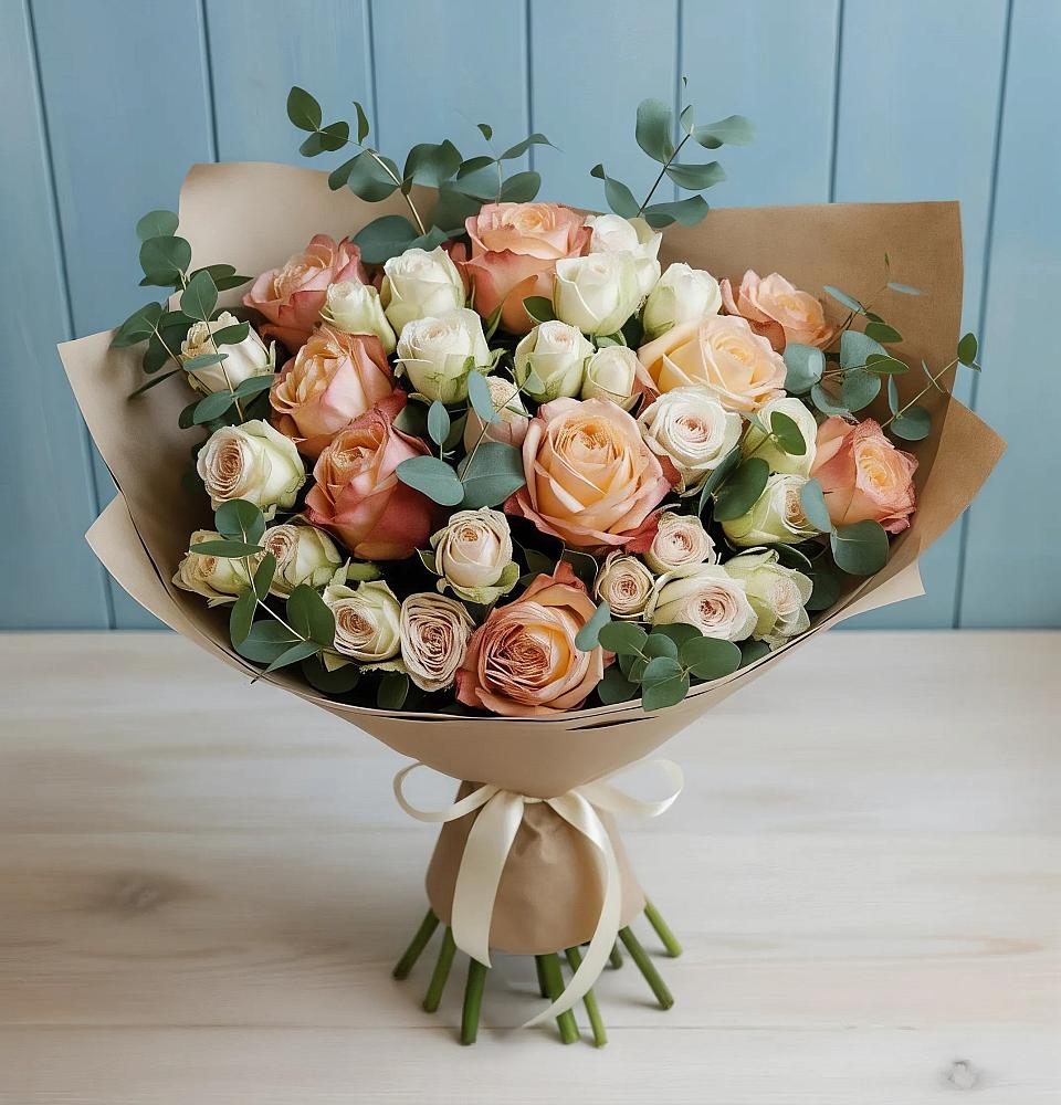 Букет цветов из: Альстромерии и Розы в Беркакит