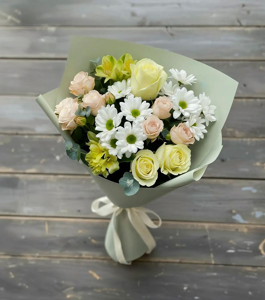 Букет цветов из: Альстромерии, Розы и Хризантемы в Беркакит