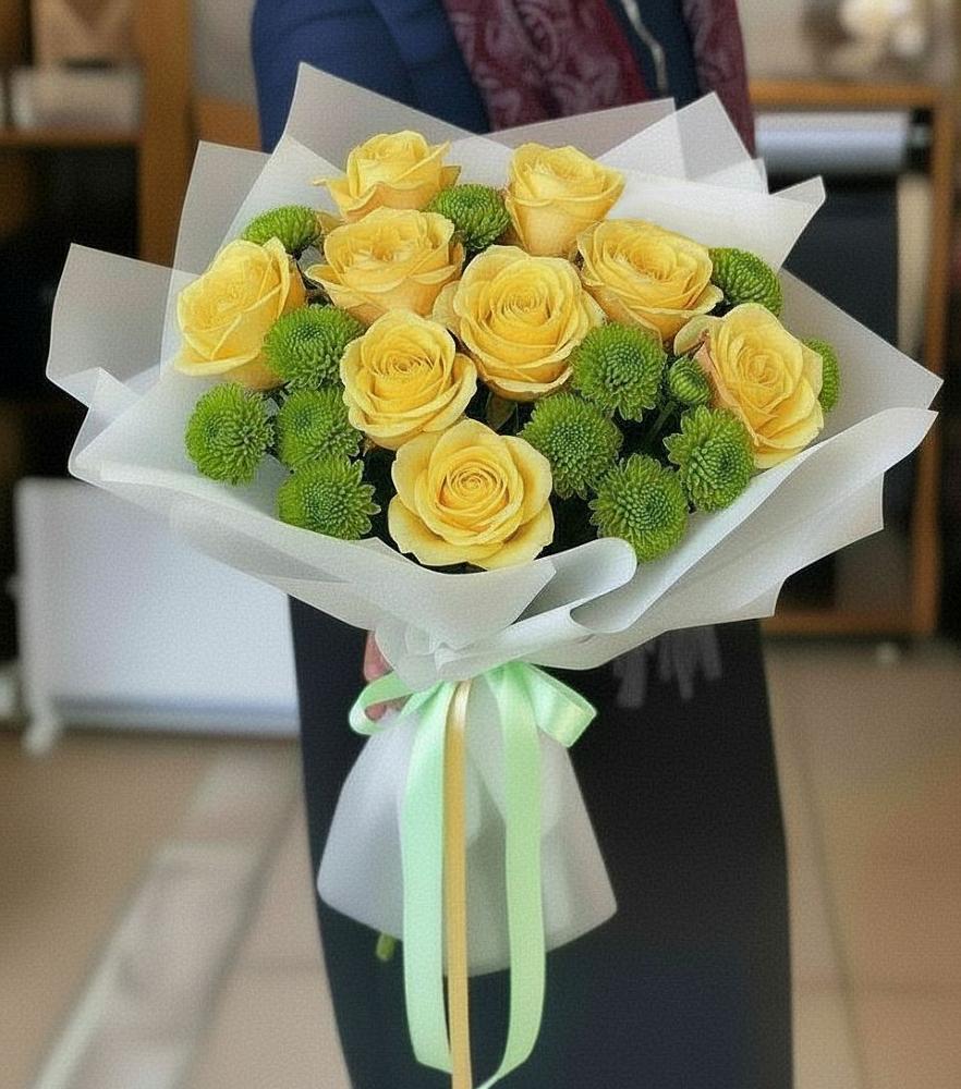 Букет цветов из: Хризантемы и Розы в Беркакит