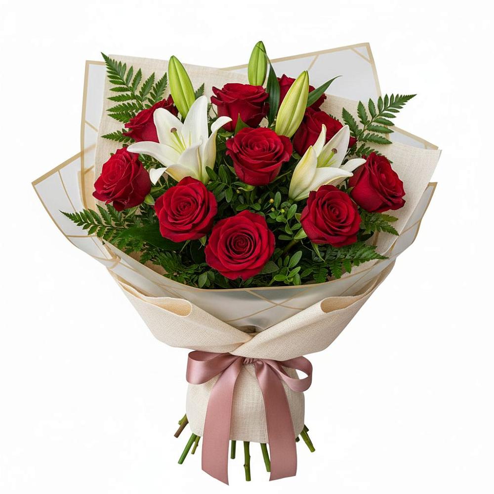 Букет цветов из: Лилии и Розы в Беркакит