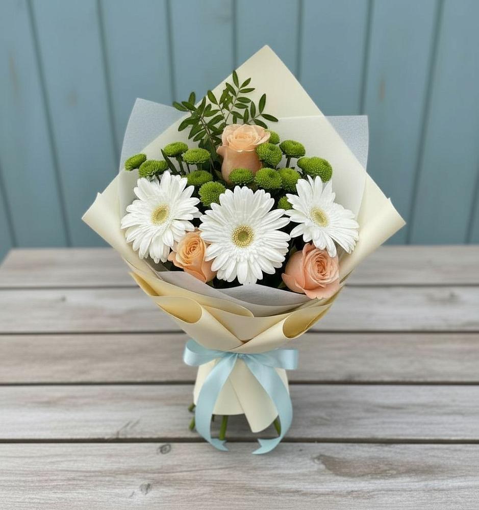 Букет цветов из: Герберы, Розы и Хризантемы в Беркакит