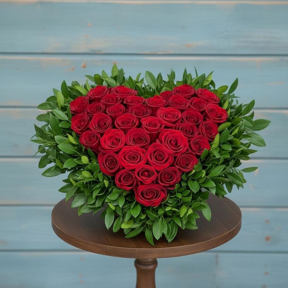 Цветочная композиция из Розы в виде сердца в Беркакит