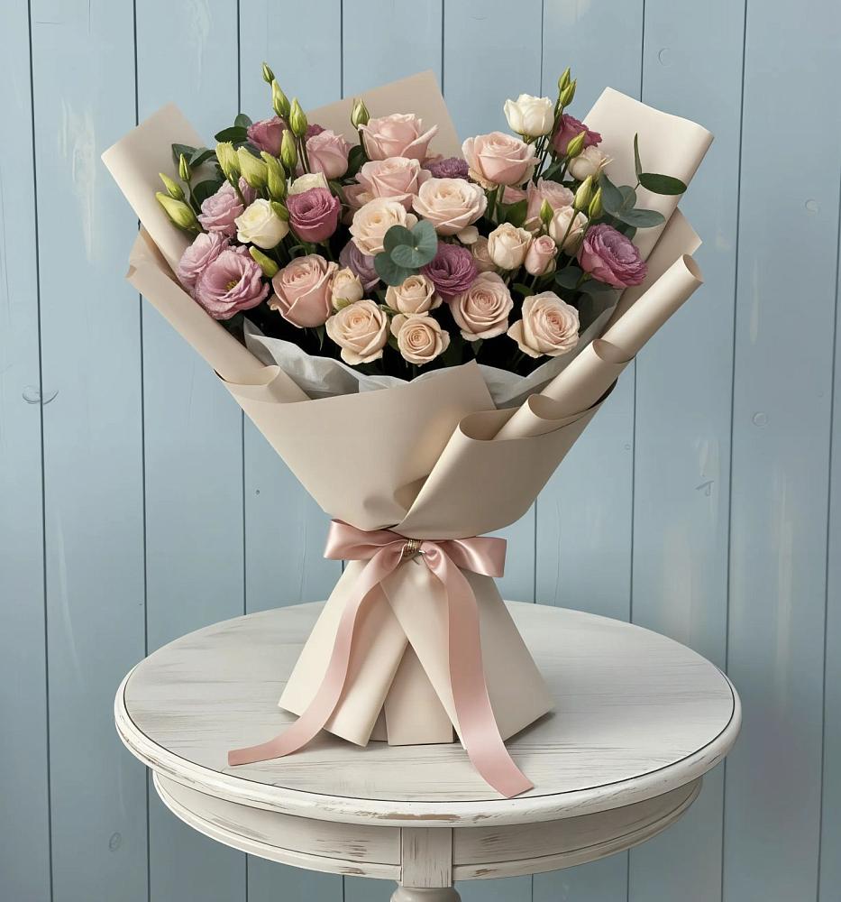 Букет цветов из: Розы и Лизиантусы в Беркакит