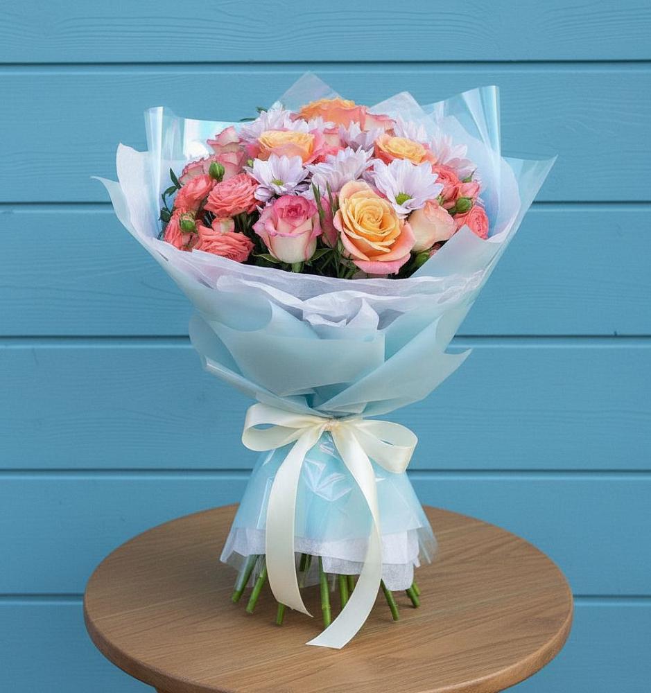 Букет цветов из: Хризантемы и Розы в Беркакит