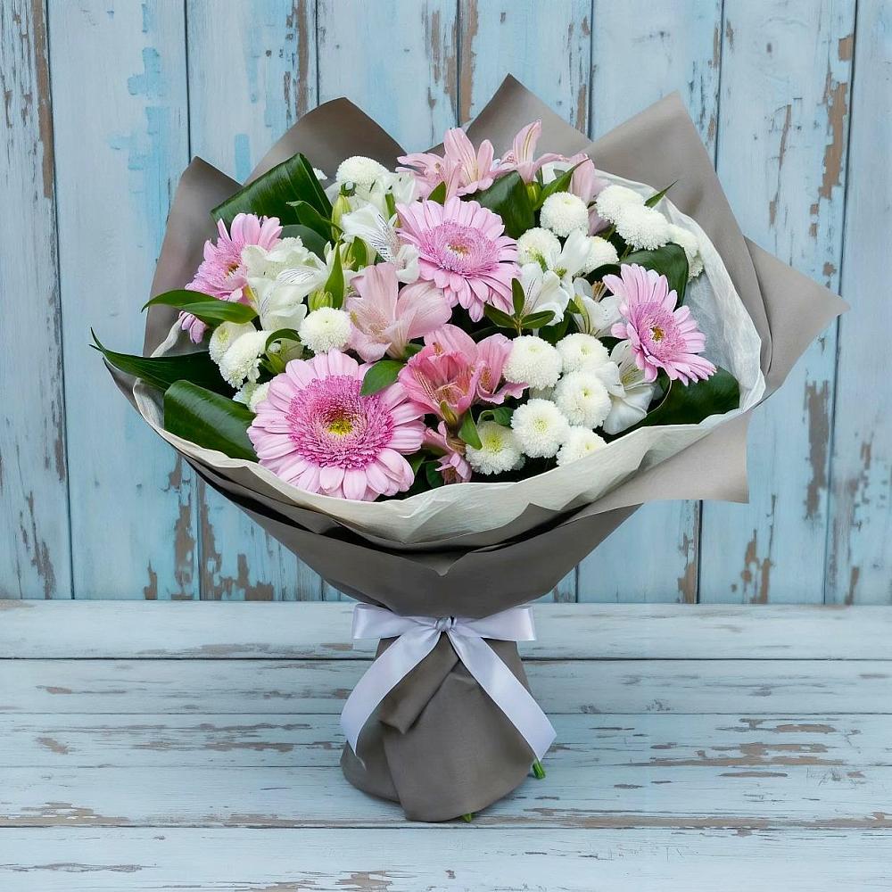 Букет цветов из: Герберы, Альстромерии и Хризантемы в Беркакит
