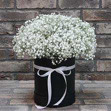 Цветочная композиция из Гипсофила в шляпной коробке в Беркакит